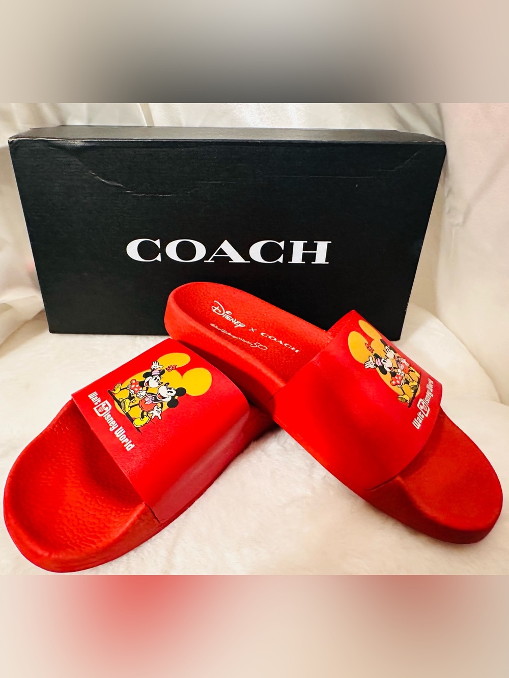 Coach Disney Red Mickey & Minnie Kids Slide Sandals